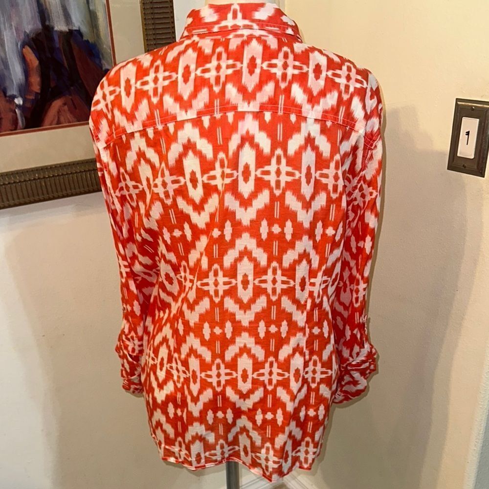 Chico’s Orange/White Patterned Button-Up Shirt Si… - image 7